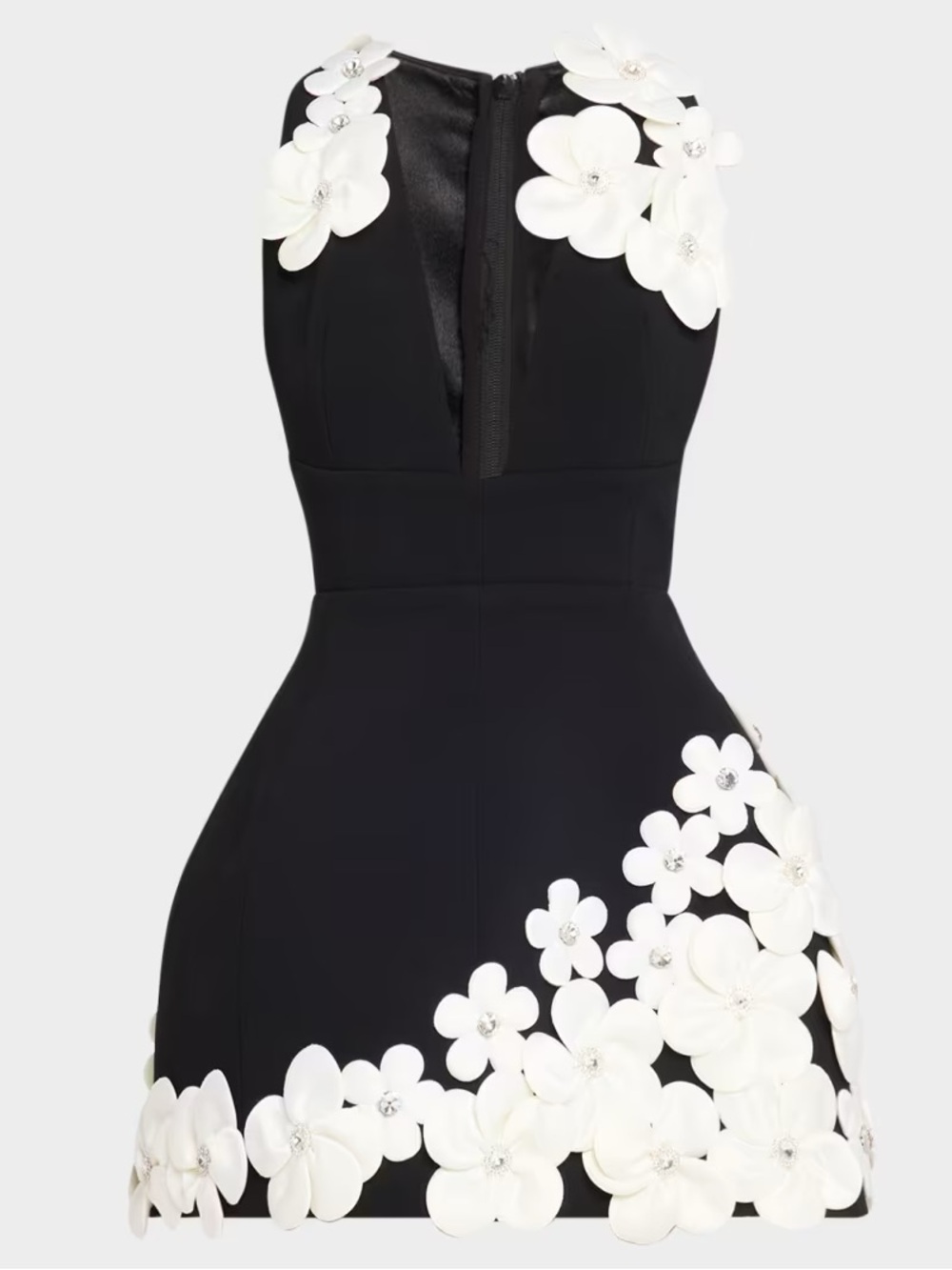 Bronx and Banco Estelle Black White 3D Floral Applique Mini Dress Size Small - Picture 11 of 16